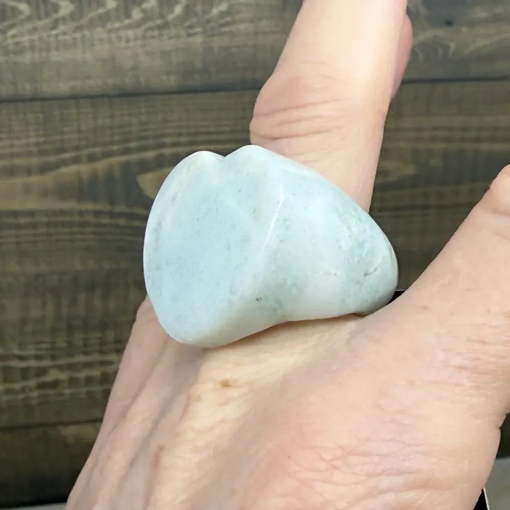 Chunky One Piece Green Amazonite Crystal Heart Polished Stone Ring Size 10.5